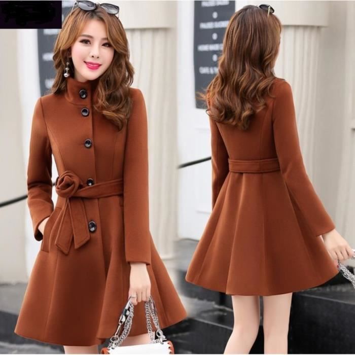 Manteau Robe en laine pour femme v tement chaud la mode Slim