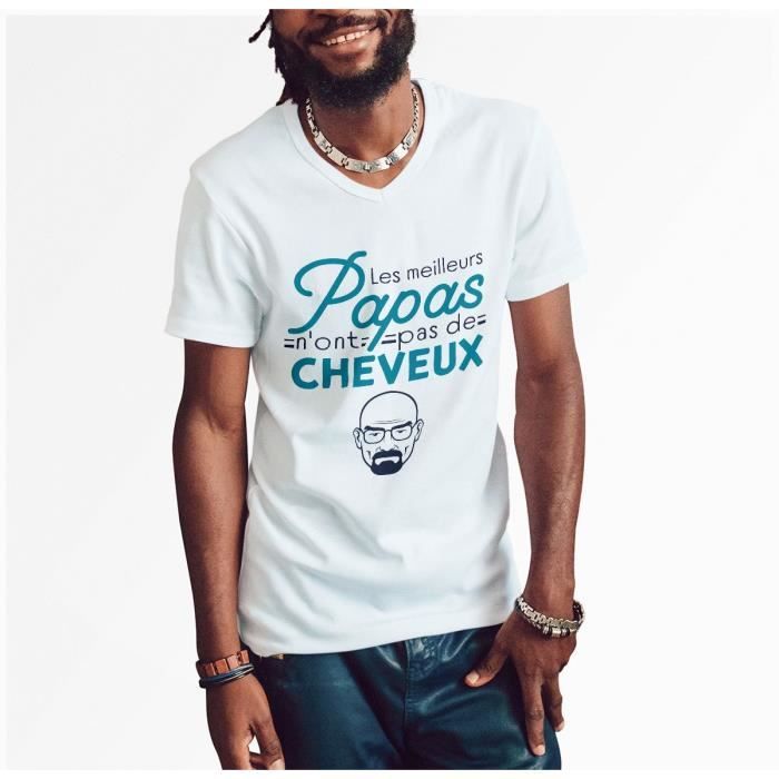 T shirt Homme Col V Les Meilleurs Papas n ont pas de Cheveux