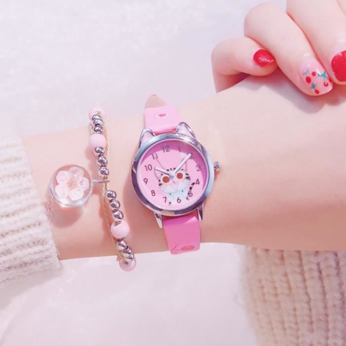 Montre Digitale Enfant - Style Cartoon - Bracelet Ajustable - Pour Garçons Et Filles (Rose Clair)