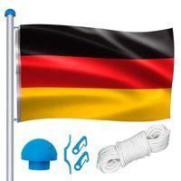 Lospitch Mât De Drapeau En Aluminium De 6,5 M - Résistant Aux Intempéries - Avec Drapeau De L'Allemagne De 150 X 90 Cm Et Douille De Sol - Corde De Traction De