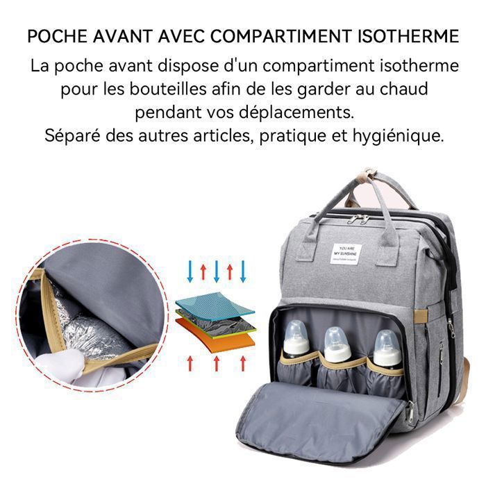 Sourire D’Éveil Sac à Langer Multifonction – Sac à Dos + Lit Portable + Matelas + Moustiquaire Pour Bébé