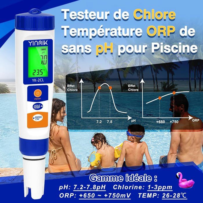 Testeur PH Et Chlore YINMIK 7 En 1 - Piscine, Jacuzzi - Mesure Salinité, ORP, TDS - YK-7C