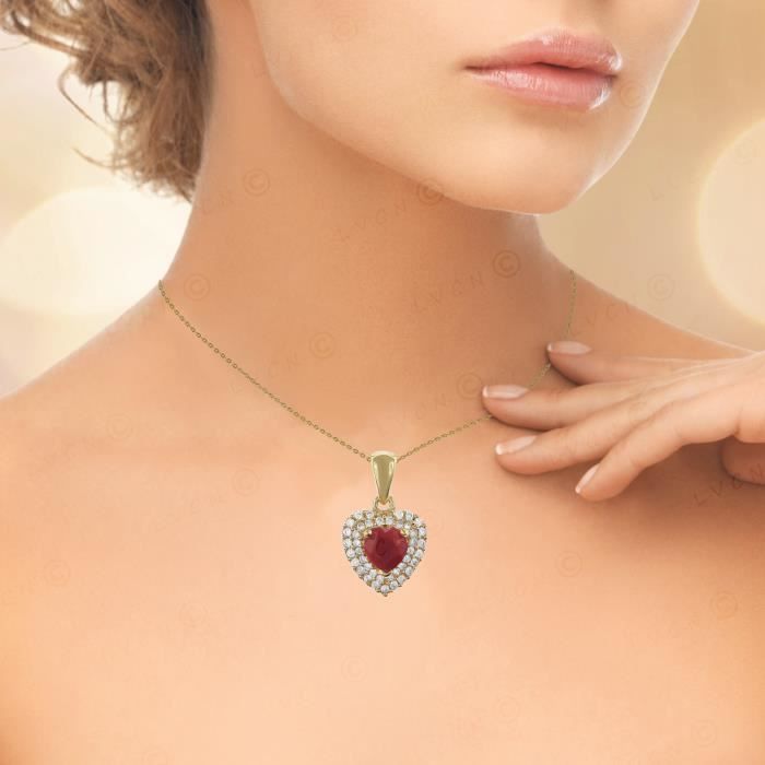 Pendentif Cœur Plaqué Or 18k Avec Zirconium Rouge - Neuf Avec Chaîne En Option