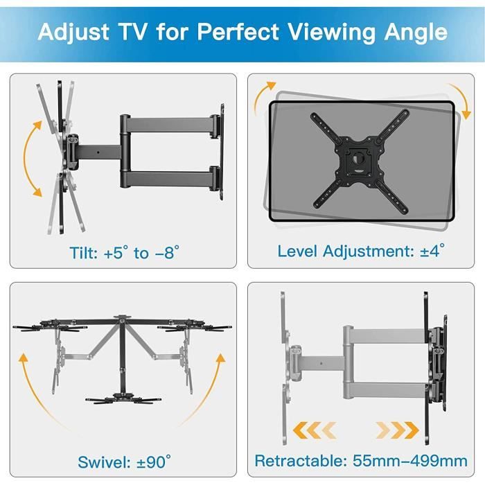 Support Murale TV, Inclinable Orientable Fixation Extensible