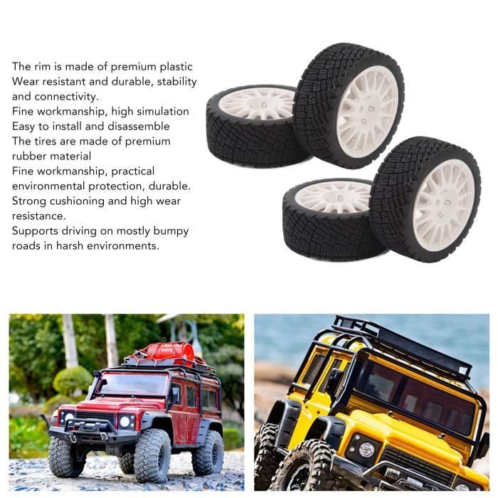 Fafeicy roue de voiture RC 1/10 Pneu de voiture RC 1/10, jante en plastique, caoutchouc, roue de 