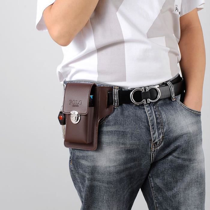 Sacoche Holster multi-poches en cuir de vachette pour homme