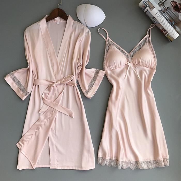 Nouveau pyjama en soie satinee chemise de nuit femmes robes sous vetements vetements de nuit lingerie Amer Rose Rose Cdiscount Pret a Porter