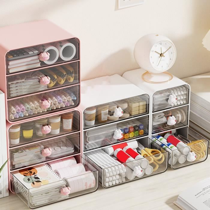 Boîte De Rangement Bureau 6 Tiroirs - Organiseur Empilable Transparent Pour Fournitures De Bureau