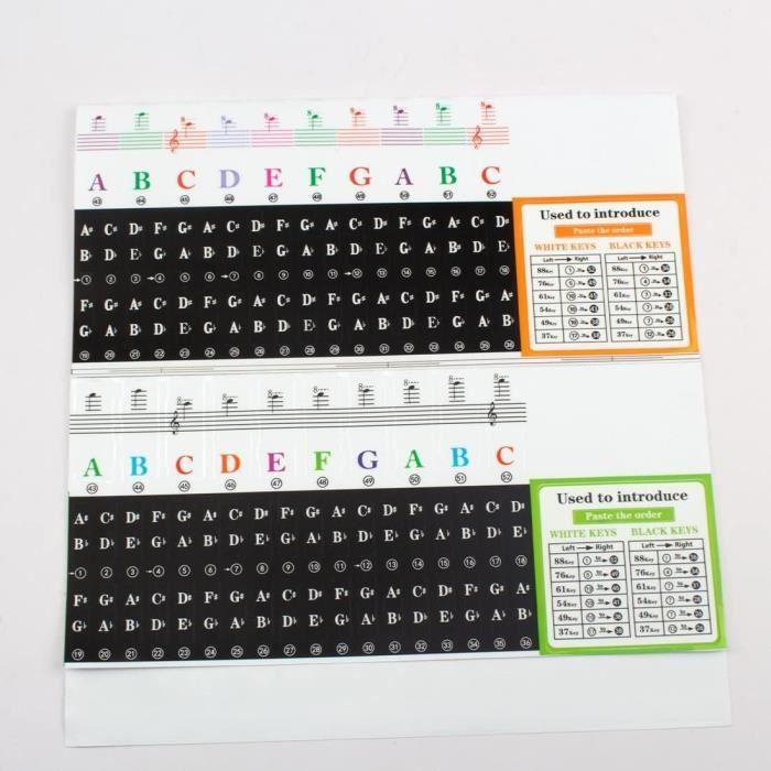 Stickers Notes Piano Pour Débutants | Autocollants Clavier 37/49/54/61/88 Touches | Amovible Et Transparent | Apprentissage Enfants