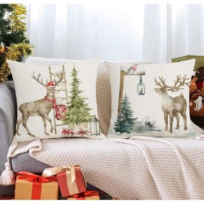 Housses De Coussin De Noël En Lin – 45 X 45 Cm – Décoration