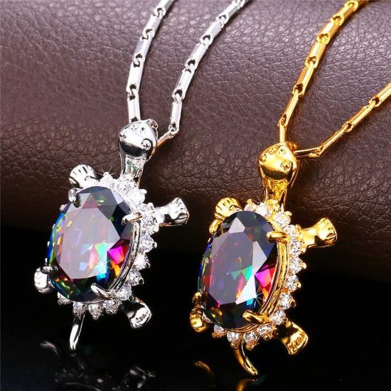 Collier Sautoir Tortue avec des pierres de couleur pour femme