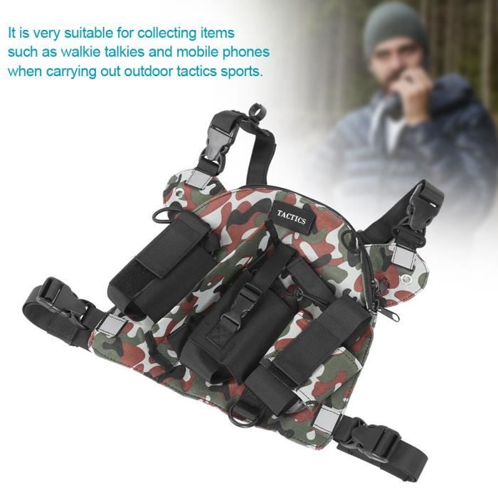 Sac Poitrine Pour Walkie-talkie - Noir, Réglable, Poche Zip - Chantier, Randonnée, Travail - Harnais Portable Mains Libres