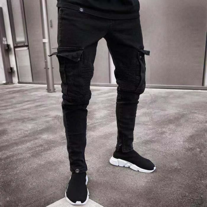 Nouveau pantalon homme style pop italien déchiré imprimé huilé jean noir  maigre