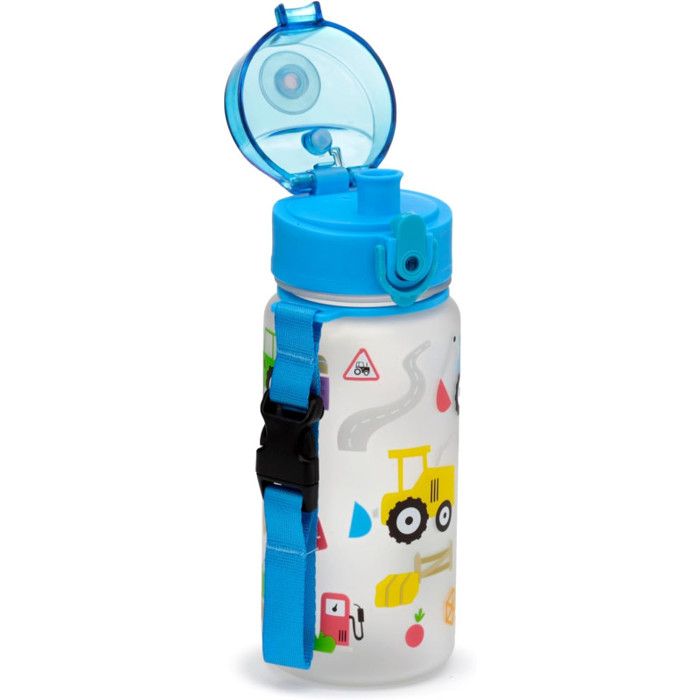 gourde enfant bleue tracteur avec laniere bouchon tasse personnalise ref 19