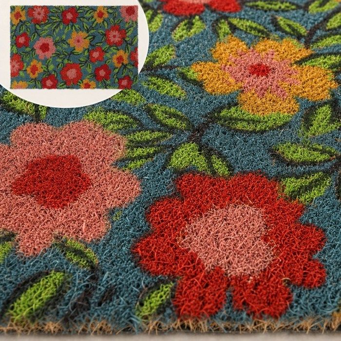 Paillasson Coco «Printemps» 40x60cm - Motifs Fleurs Multicolores Pour Intérieur/Extérieur