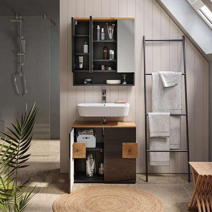 Ensemble de meubles de salle de bain J-Shape, 4 pièces, Anthracite