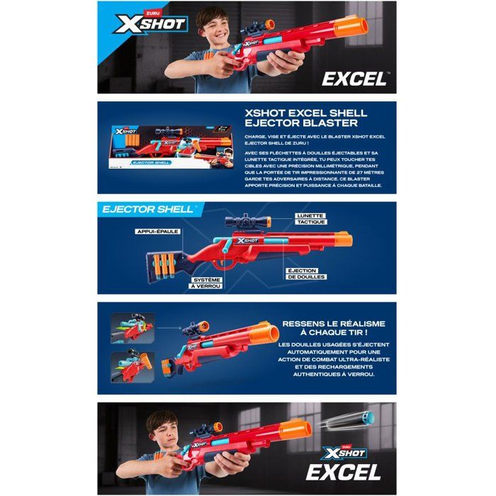 XSHOT Excel Turbo Fire – Lance-fléchettes à Air Comprimé, 20 Fléchettes, Portée 27 M, Fonction Slam Fire (dès 3 Ans)