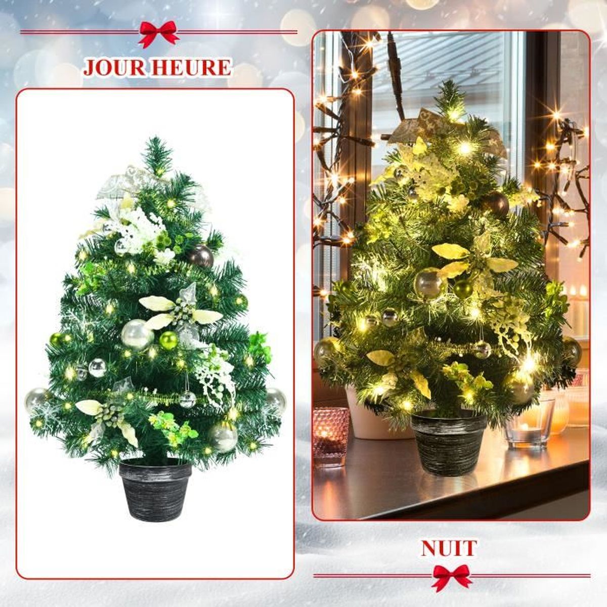Sapin de Noël artificiel de 60 cm avec flocage et flocons de neige