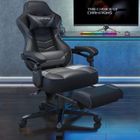 PULUOMIS Fauteuil Gaming Chaise, Ergonomique Massage Gamer Chaise, Réglable Pivotant, Haut Dossier avec Repose-pied Appui-tête, Gris et Noir