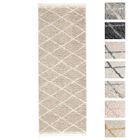 Tapis Shaggy - TESSO LIVING - 80x300 cm - Beige - Dessin Diamant - Poils Longs Extra Doux