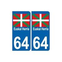 64 Euskal Herria sticker auto Pays Basque autocollant plaque immatriculation- Angles : arrondis- Couleur de fond : bleu Bleu