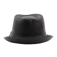 58cm - Chapeaux Fedoras Trilby en cuir noir unisexe pour hommes et femmes, Style Vintage britannique, Jazz, s