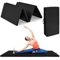 COSTWAY Tapis de Gymnastique Pliable 240 x 116 x 5cm 4 Plis en Mousse de PU 2 Poignées et 4 Velcro Housse Amovible Fitness,Yoga Noir