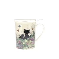Mug tisaniere droite + boite ouverte chatons jardin Kiub Bug Art - blanc/noir/vert - 380 ml