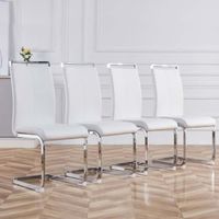 Lot de 4 Chaises modernes pour salle à manger, Revêtement en similicuir, Blanc