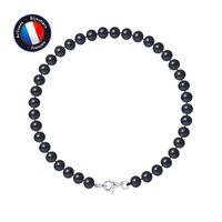 PERLINEA - Bracelet - Véritable Perle de Culture d'Eau Douce Semi-Ronde 5-6 mm Black Tahiti - Mousqueton - Bijoux Femme