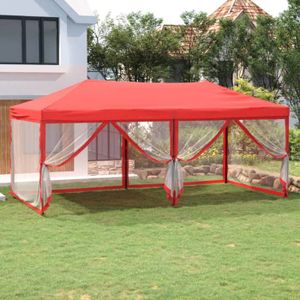 TONNELLE - BARNUM CHIC Anti-UV Tonnelle de Jardin Tente de réception pliable avec parois Rouge 3x6 m FR2095