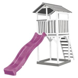 MAISONNETTE EXTÉRIEURE AXI Beach Tower Aire de Jeux avec Toboggan en Violet & Bac à Sable | Grande Maison Enfant extérieur en Gris & Blanc
