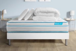 ENSEMBLE LITERIE Ensemble sommier matelas 160x200 BodyMax Mémoire de forme et micro ressorts ensachés - 26 cm - Equilibré - sommier kit blanc + 2 ore