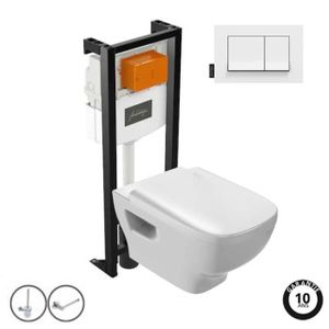 WC - TOILETTES Pack WC suspendu sans bride JACOB DELAFON Struktura+ bâti-support + plaque Blanc brillant + accessoires