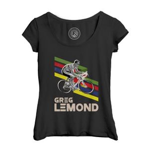 MAILLOT DE CYCLISME T-shirt Femme - Fabulous - Col Echancré Noir - Greg Lemond Vintage Vélo France Cyclisme Tour