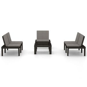 Ensemble table et chaise de jardin LEX Salon de jardin 4 pcs avec coussins Plastique Gris - Qqmora - OVN56419