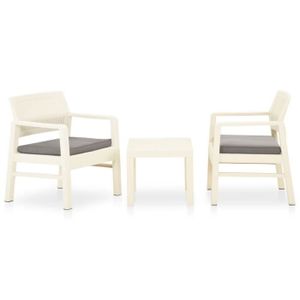Ensemble table et chaise de jardin Salon de jardin 3 pcs avec coussins Plastique Blanc 315854