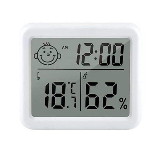 Thermomètre-Hygromètre Numérique LCD - Horloge Intérieure Avec Capteur D'Humidité Et De Température - Blanc