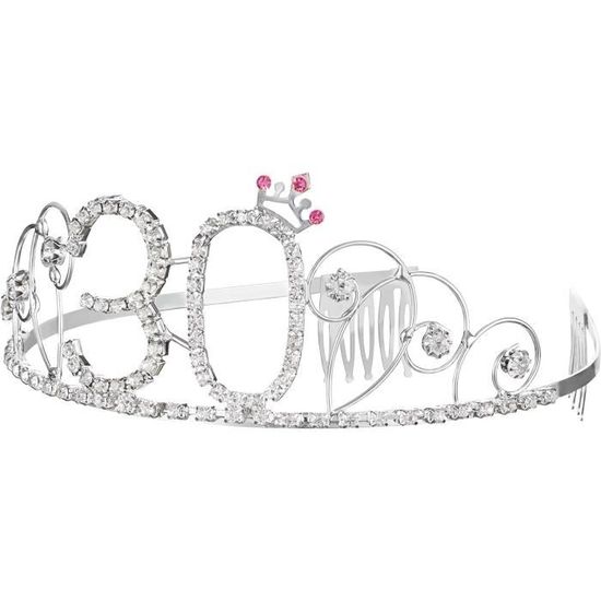 Couronne Anniversaire Strass - Pour 18e 20e 30e 40e 50e 60e Ans - Diadème Avec Chiffre & Petite Couronne - Accessoire Fête Femme - 5