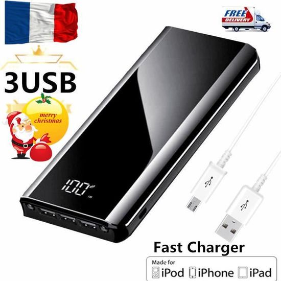 KRECOO®50000mAh 3USB batterie externe portable ultra-mince powerbank pour  tous les téléphones mobiles (Noir) - Cdiscount Téléphonie
