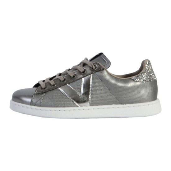 Baskets femme Victoria Tenis Metal Gris anthracite Lacets Cuir