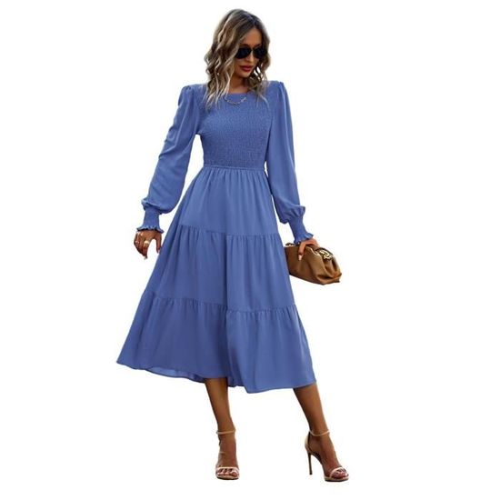 Robe longue à décolleté rond devant - noir/crème/bleu floral, Classique