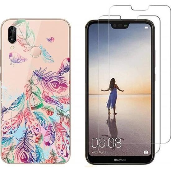 Coque Souple TPU Anti-choc Pour Huawei P20 - Motif Plume - Transparente