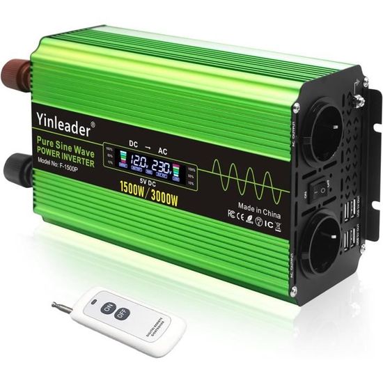 Onduleur Sinus Pur DATOUBOSS 1800W/3600W, Convertisseur 12V Vers 230V Avec Ports USB Et écran LCD