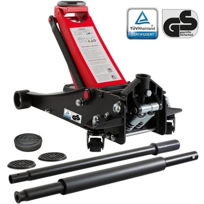 AREBOS Cric Hydraulique 3T Voiture Liftter Avec 3Patin Caoutchouc et Tige Levier