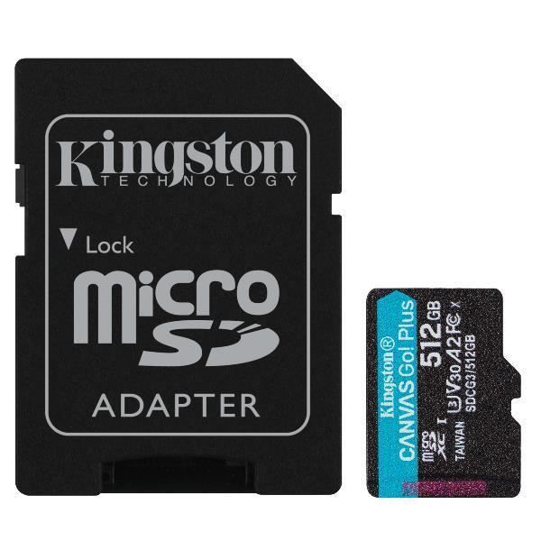 STOCKAGE, Cartes mémoire, Micro SD, Kingston 512 Go Microsd Canvas Go Plus + Ad