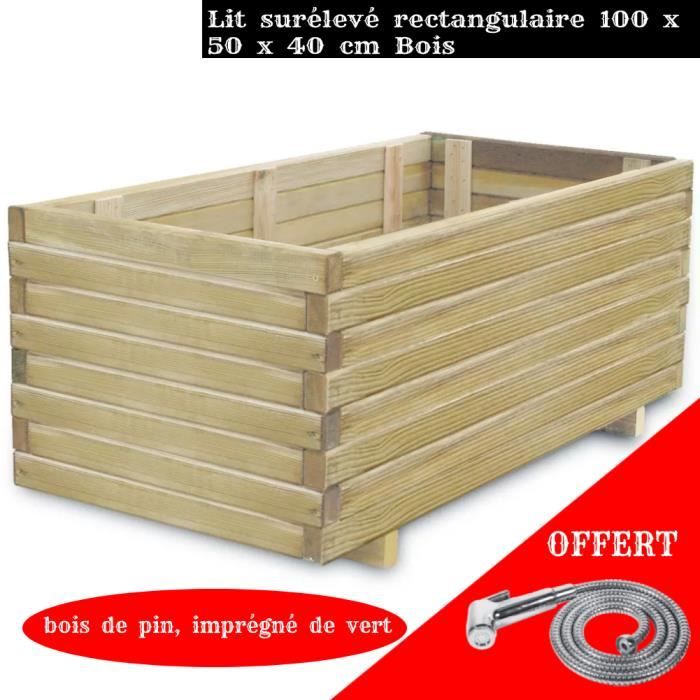 FIHERO Jardinière rectangulaire 100 x 50 x 40 cm Bois☻☺1