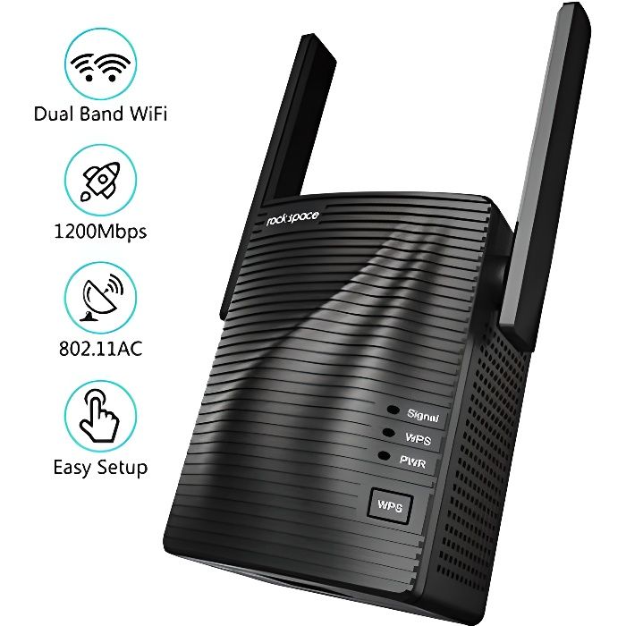 rockspace Répéteur WiFi – Amplificateur WiFi sans Fil 1200Mbps, Booster WiFi Double Bande 5G et 2.4G avec 1 Port Ethernet, Mode