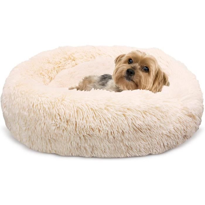 Docatgo Lit pour Animaux, lit pour Chat Donut 60x60 cm pour Chiens, Peluche en Fausse Fourrure avec Duvet, lit avec Coussin pour Ani