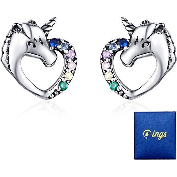 Qings Boucle d Oreille Enfant Licorne Argent Cadeau d'anniversaire Pour Les Filles93